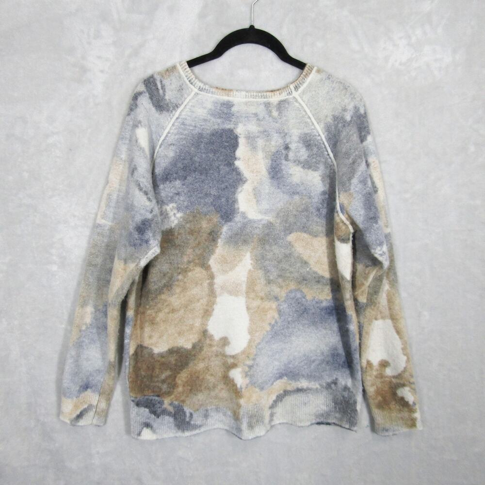 Yaya Sweater Womens Small Gray Blue Beige Camo Print Alpaca Wool Pullover Soft